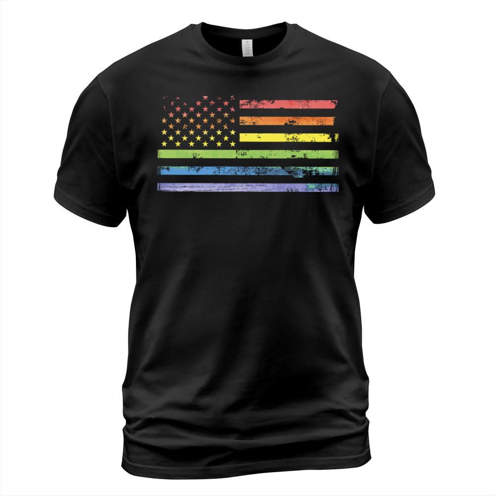 LGBT Community American Flag Rainbow Colors Gay T-Shirt Unisex