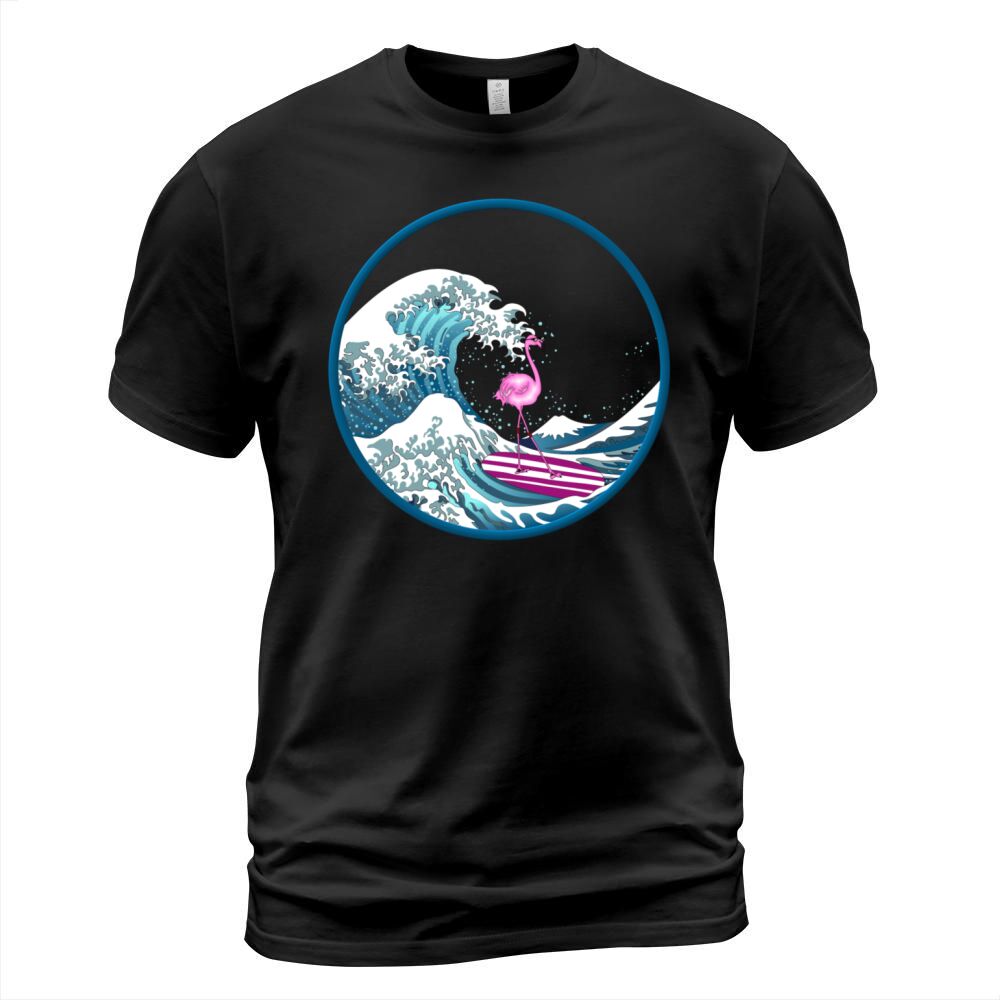 Japanese Vintage Kanagawa Art - Surfing Flamingo T-Shirt Unisex