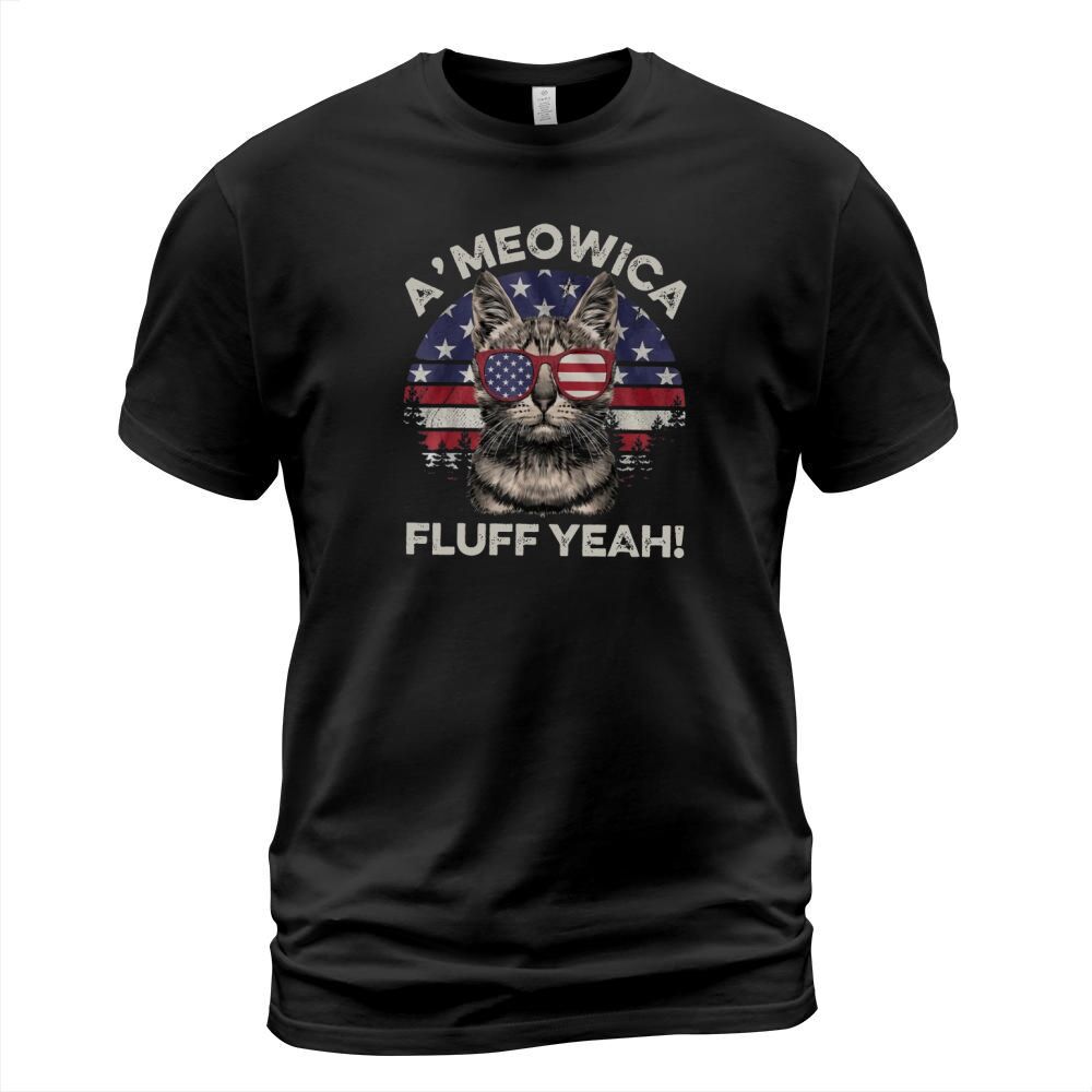 A&#8217;meowica Fluff Yeah Sunset American Flag T-Shirt Unisex