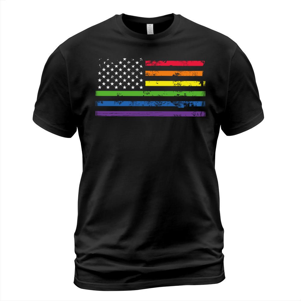 LGBT Community American Flag Rainbow Colors Gay T-Shirt Unisex