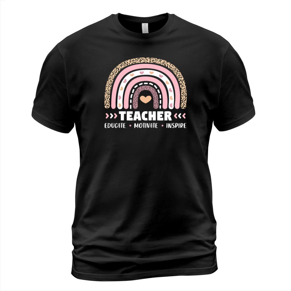 Teacher Educate Motivate Inspire Boho Rainbow T-Shirt Unisex