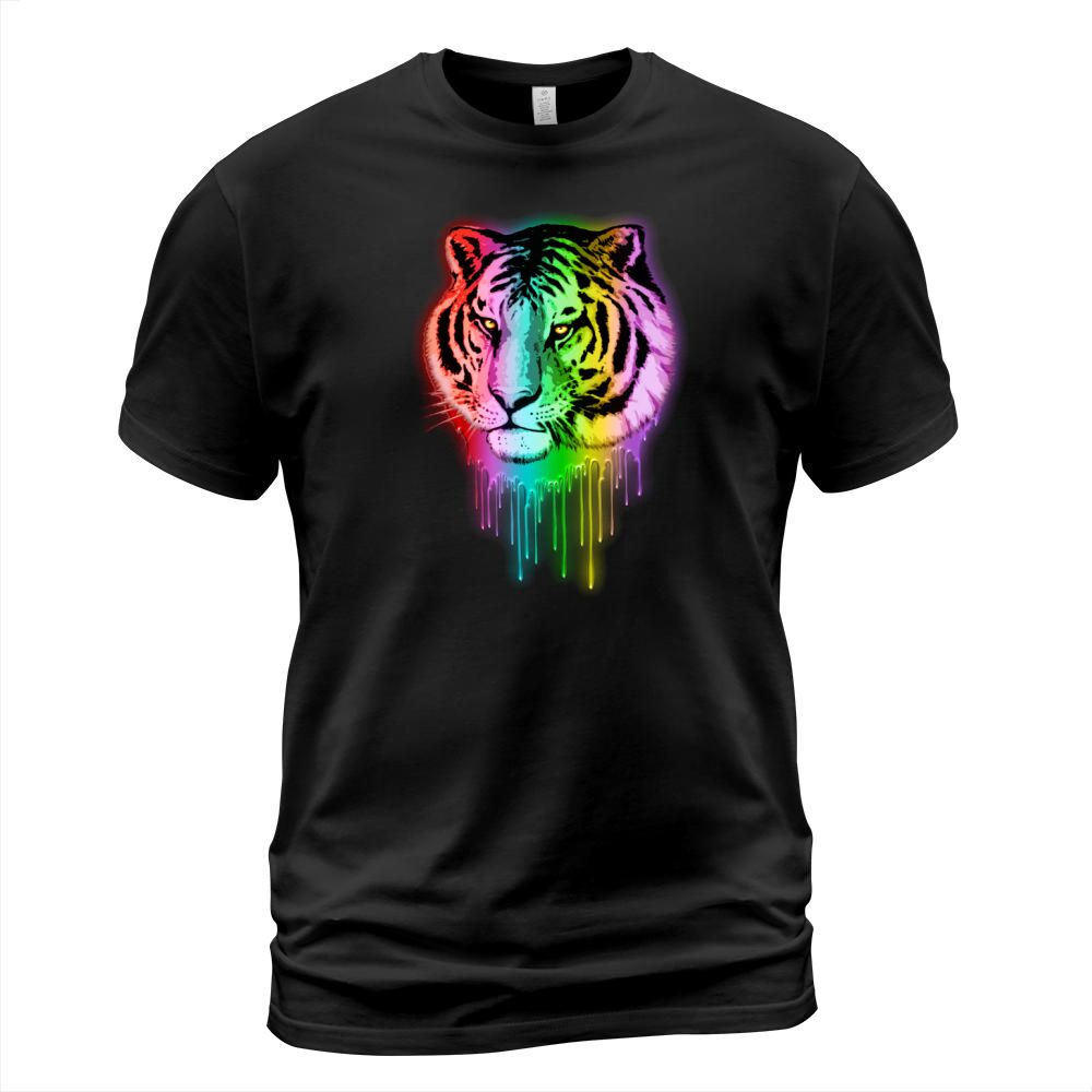 Tiger Neon Dripping Rainbow Colors funny shirts T-Shirt Unisex
