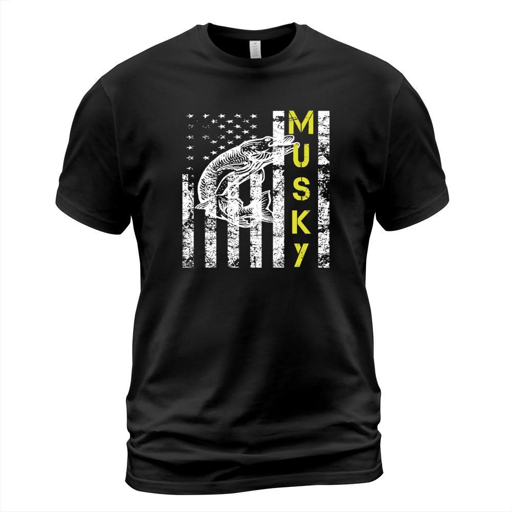 Patriotic Musky Fishing Shirt for Musky Fishermen Black Youth T-Shirt Unisex