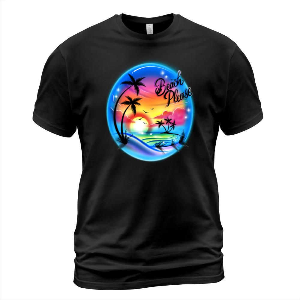Beach Please Old School Vintage Airbrush rainbow T-Shirt Unisex