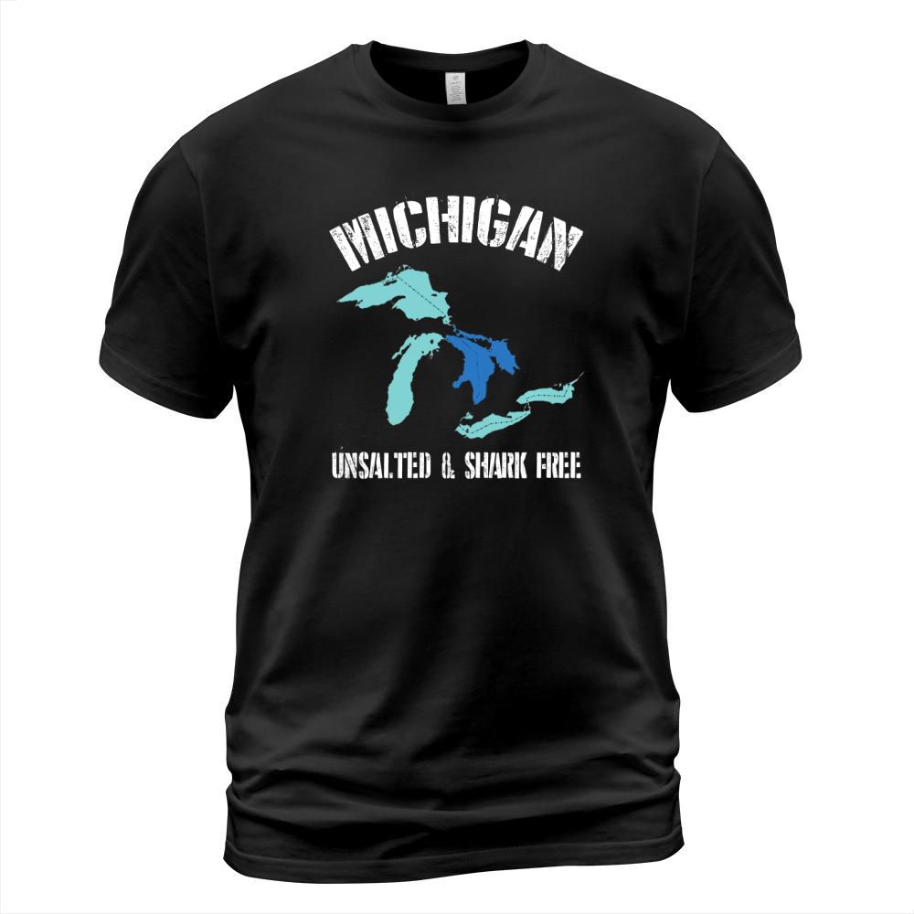 Michigan Unsalted &amp;amp;amp; Shark Free Funny Great Lakes T-Shirt T-Shirt Unisex