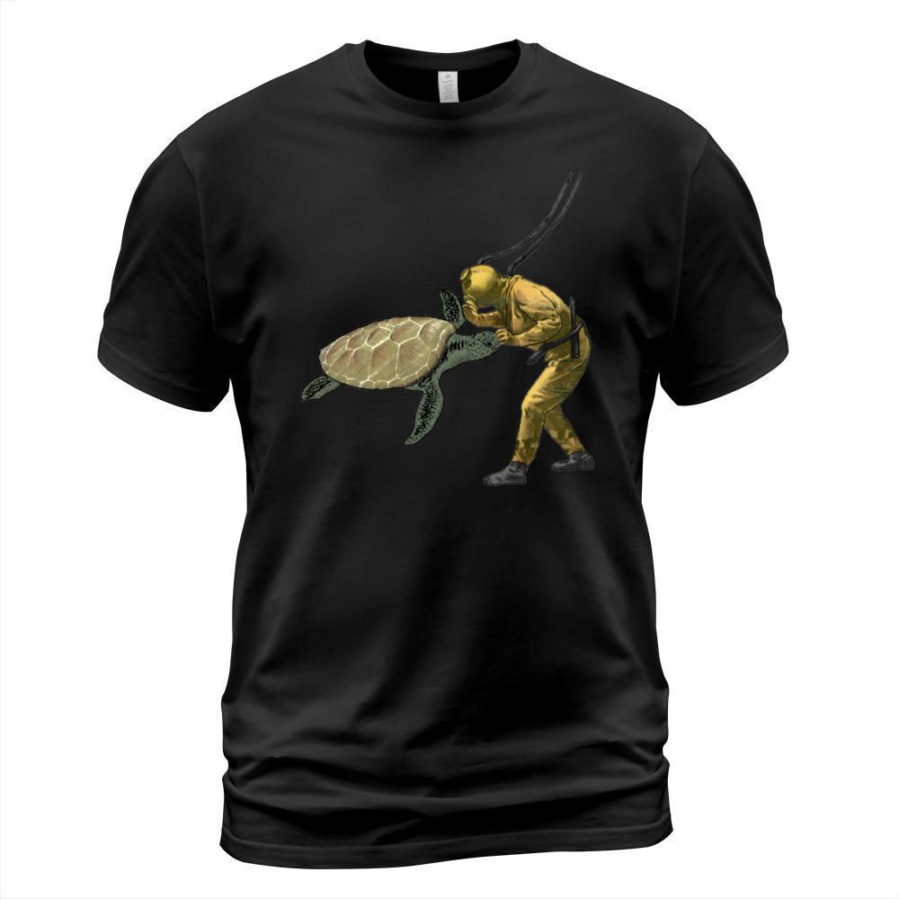 Vintage Diver with Diving Helmet and a Huge Turtle T-Shirt Unisex