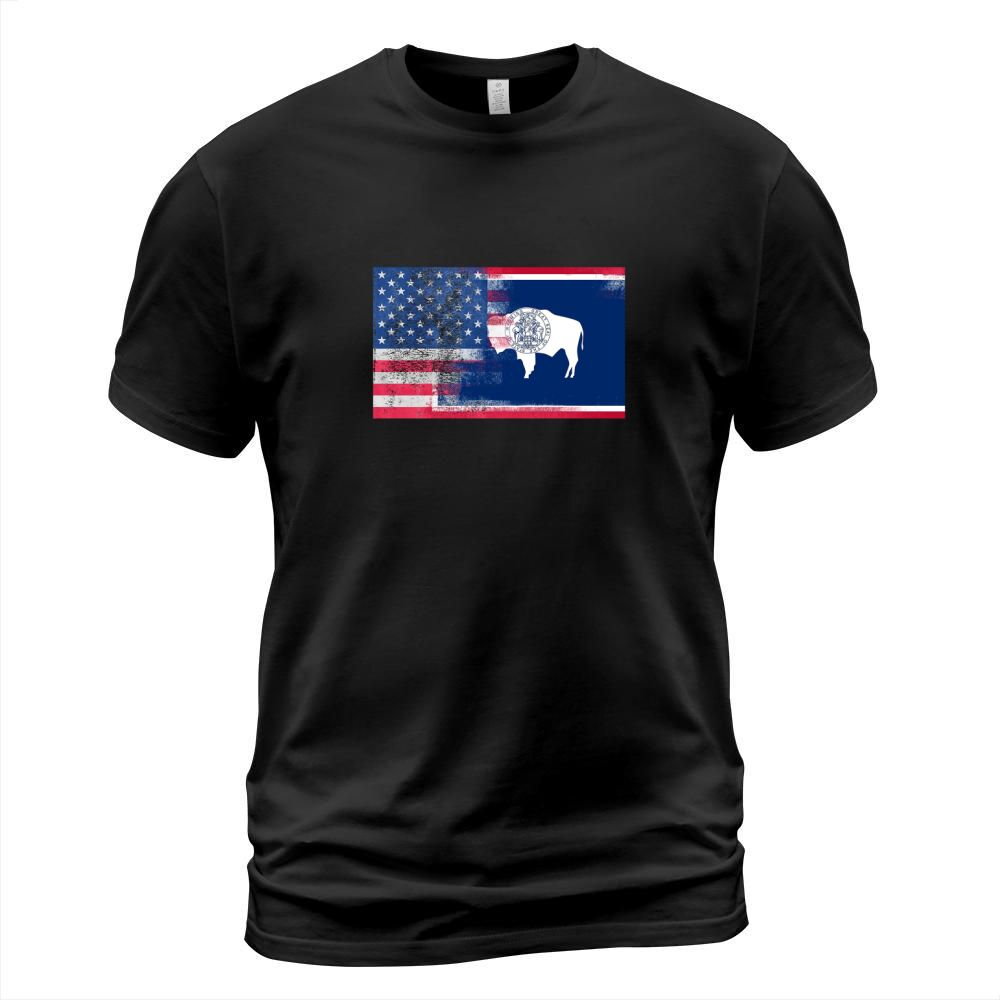 Wyoming American Flag Fusion  Mens TShirt T-Shirt Unisex