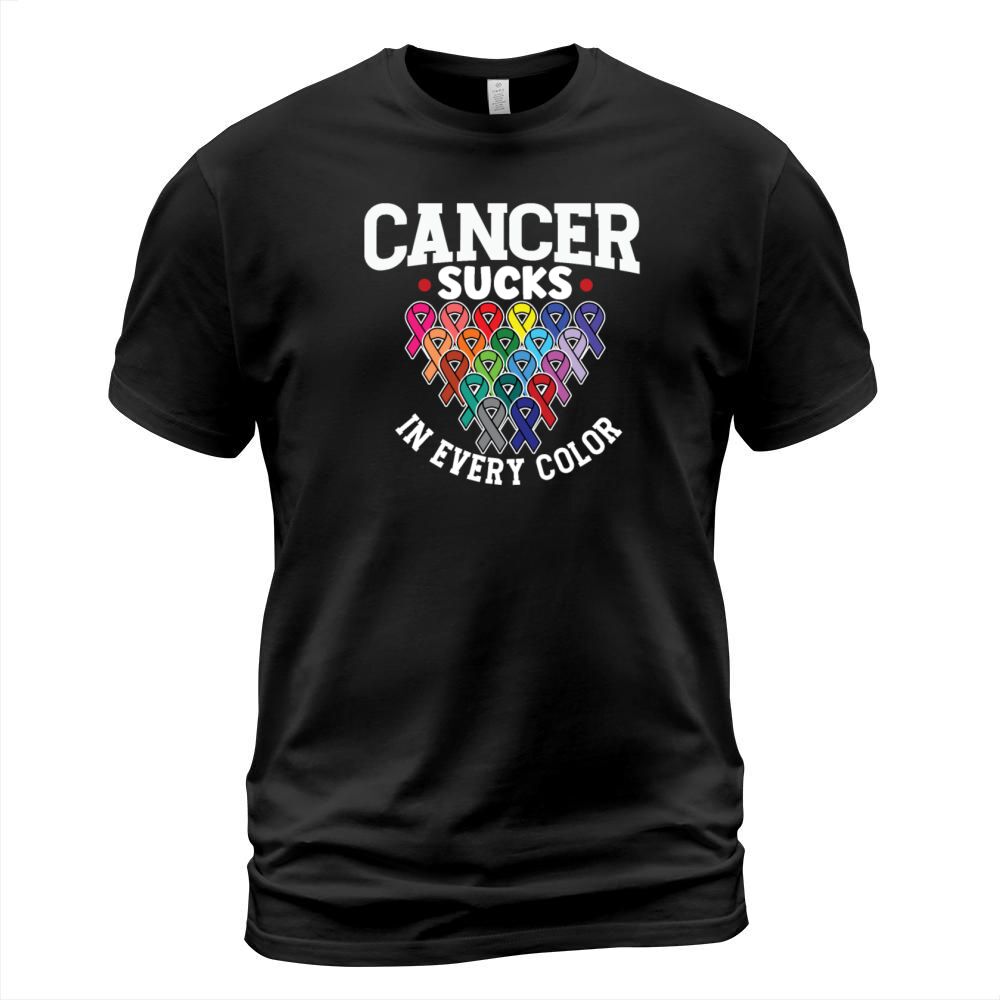 Cancer Sucks In Every Color Awareness Ribbons T-Shirt Unisex