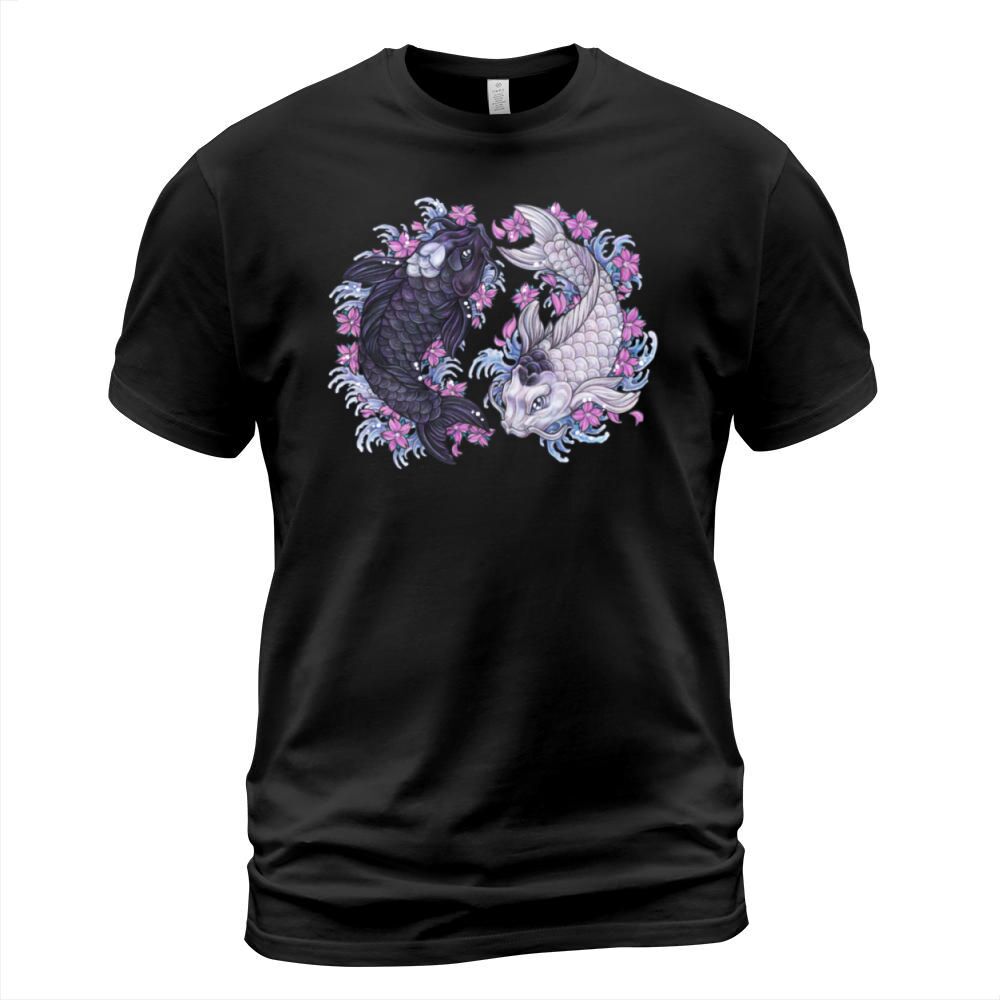 Yin Yang Koi Fish with sakura flowers T-Shirt Unisex