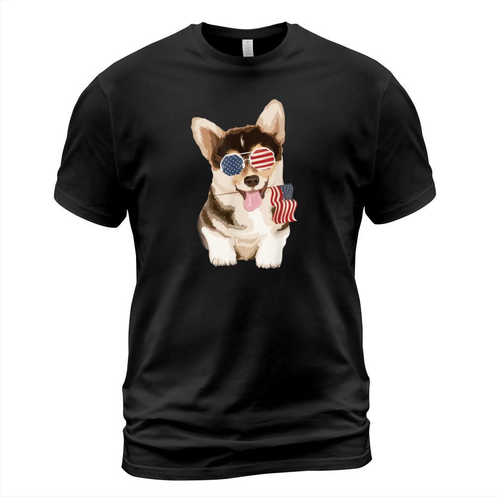 Pembroke Welsh Corgi Dog American Flag Sunglasses shirt T-Shirt Unisex