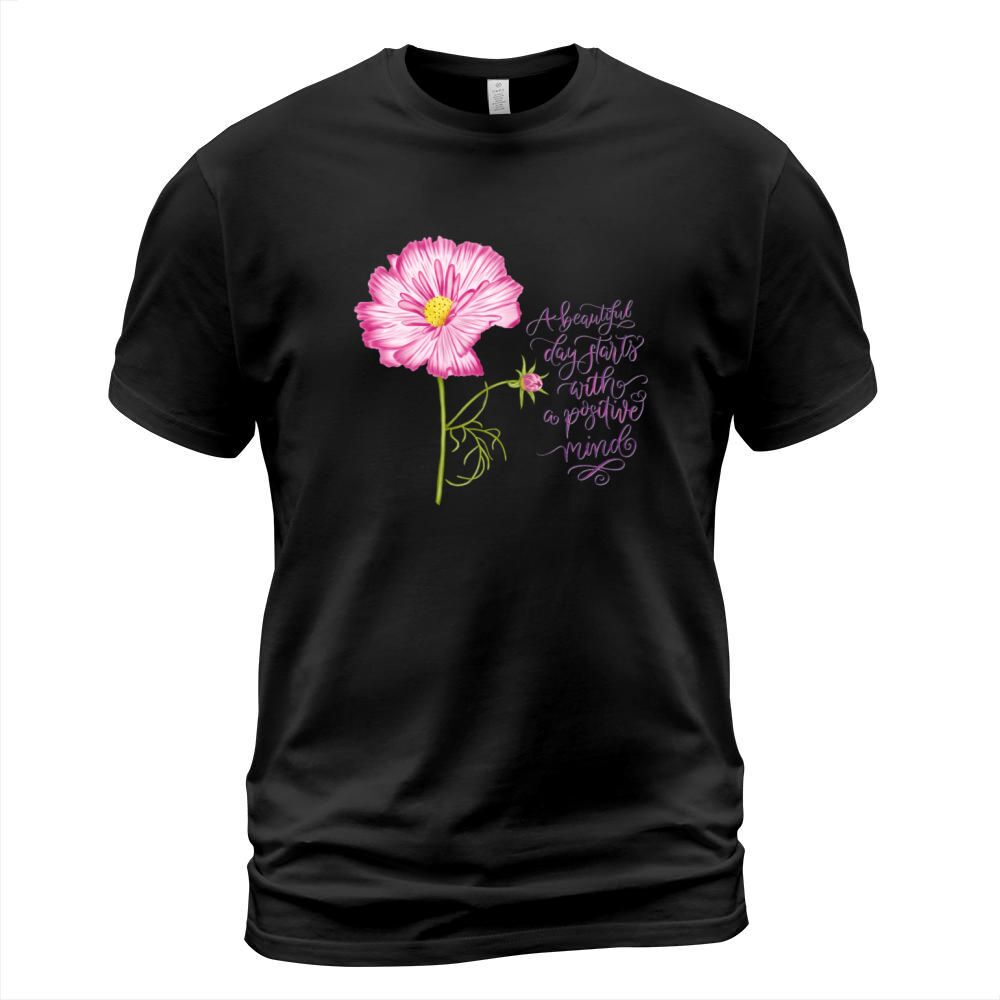 Flower and positive mind lettering T-Shirt Unisex