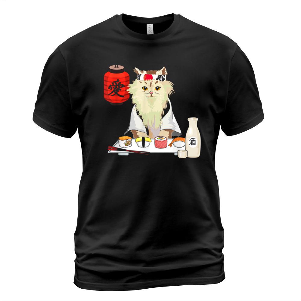 Sushi Cat Japanese Cherry Blossom Flower Vintage T-Shirt Unisex