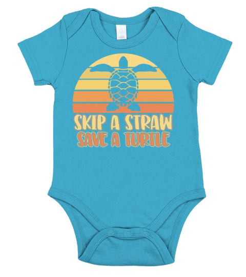 Skip A Straw Save A Turtle Quote Retro Vintage Fun Short Sleeve Baby One-Piece
