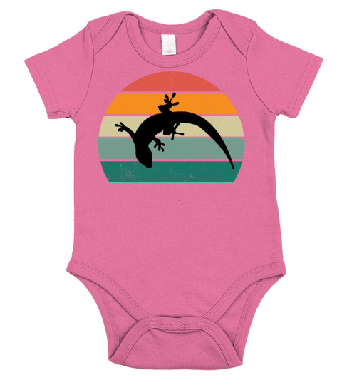 Vintage Sunset Gecko Lizard Silhouette Short Sleeve Baby One-Piece