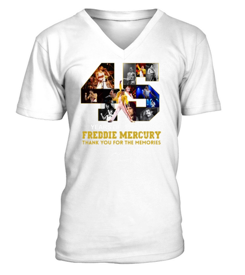 45 Years Of Freddie Mercury Signature Thank You For The Memories shirt V-Neck T-shirt