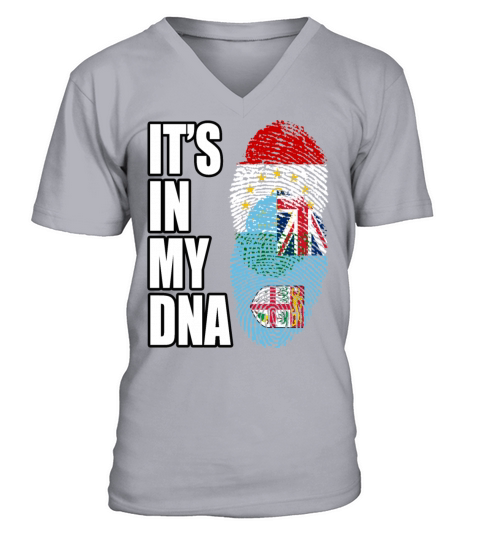 Tajikistani And Fijian Vintage Heritage DNA Flag V-Neck T-shirt