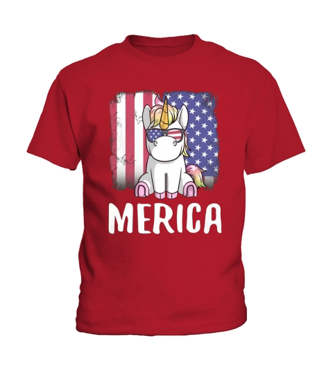 Merica Unicorn Patriotic USA Flag Kids T-Shirt