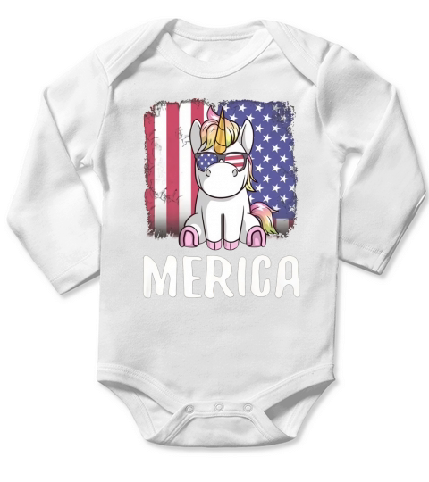 Merica Unicorn Patriotic USA Flag Long Sleeve Baby One-Piece