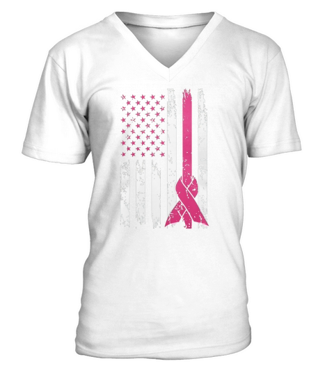 Breast Cancer Awareness - American Flag Distressed T Shirt V-Neck T-shirt