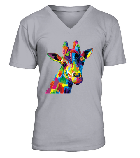 Cute Giraffe Colorful Men V-Neck T-shirt