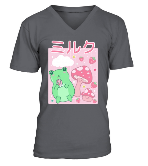 Kawaii Frog Japanese Cottagecore Mushroom V-Neck T-shirt
