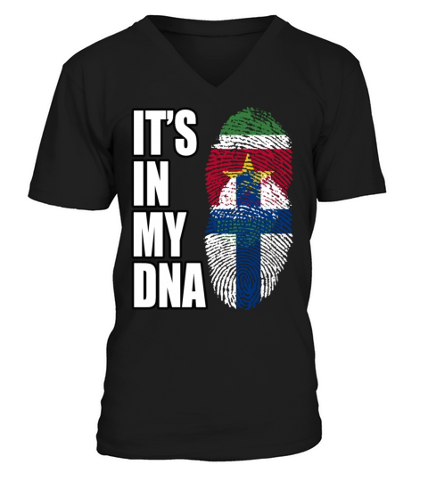 Surinamese And Finland Vintage Heritage DNA Flag V-Neck T-shirt