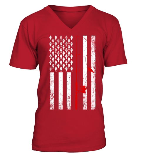 Vintage Fishing American Flag Fishing V-Neck T-shirt