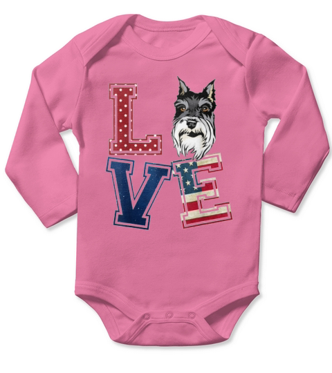 Love Miniature Schnauzer American Flag Long Sleeve Baby One-Piece