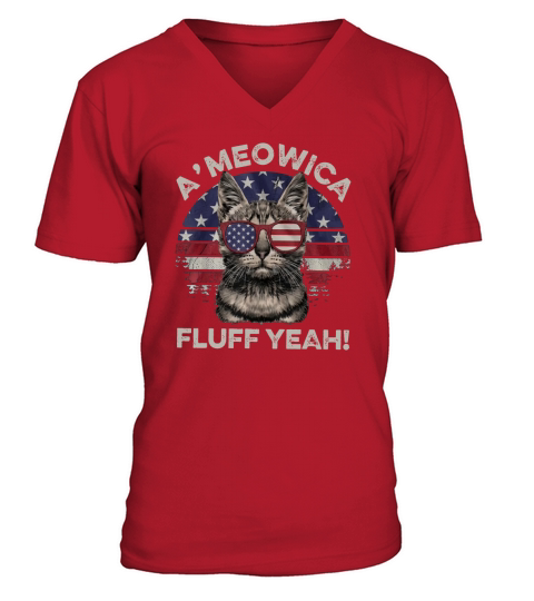 A&#8217;meowica Fluff Yeah Sunset American Flag V-Neck T-shirt