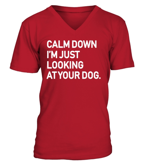 Calm Down Im Just Looking At Your Dog Funny Dog V-Neck T-shirt
