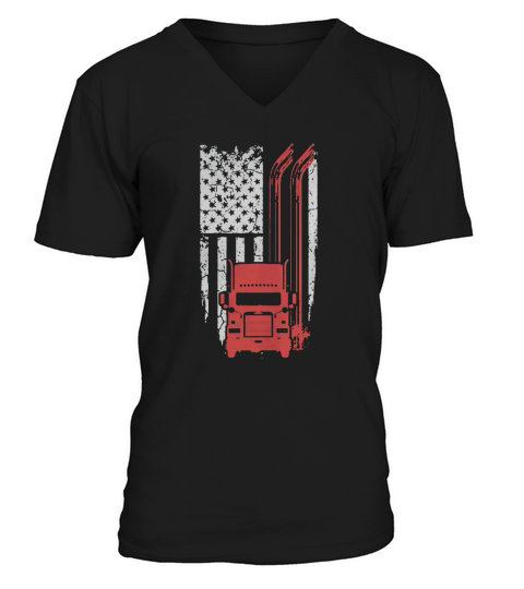 Trucker - Cool Flag t-shirt for american trucker T shirt V-Neck T-shirt