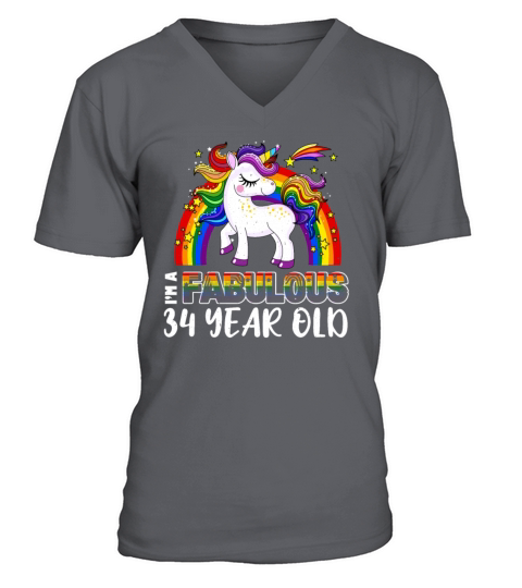 Unicorn Age 34 Years Gay Pride LGBT Pride Month V-Neck T-shirt