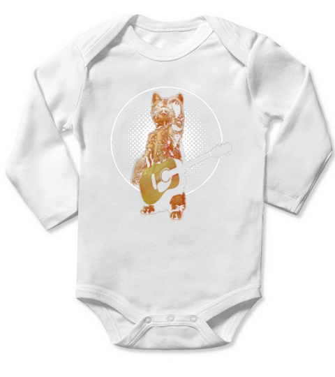 cat playing acoustic guitar cool musician guitarist Long Sleeve Baby One-Piece