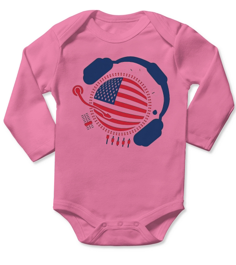 Dj Headphones American Flag 4th Of July Independence Day Long Sleeve Baby One-Piece