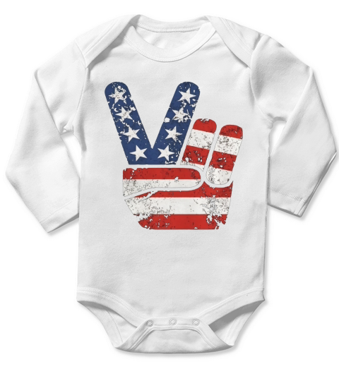 Vintage American Flag Big Peace Sign Long Sleeve Baby One-Piece