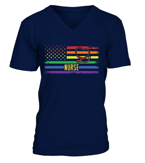 American Nurse Flag Stethoscope Lesbian Gay V-Neck T-shirt