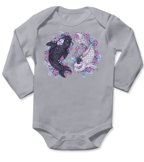 Yin Yang Koi Fish with sakura flowers Long Sleeve Baby One-Piece