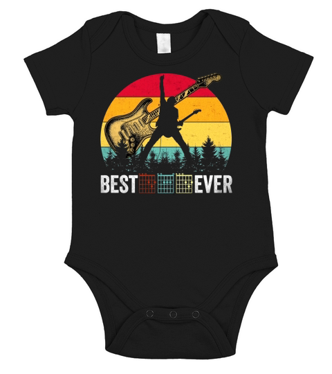 Guitarist Best Dad Ever Vintage Sunset Musician Shirt Men T-Shirt Short Sleeve Baby One-Piece