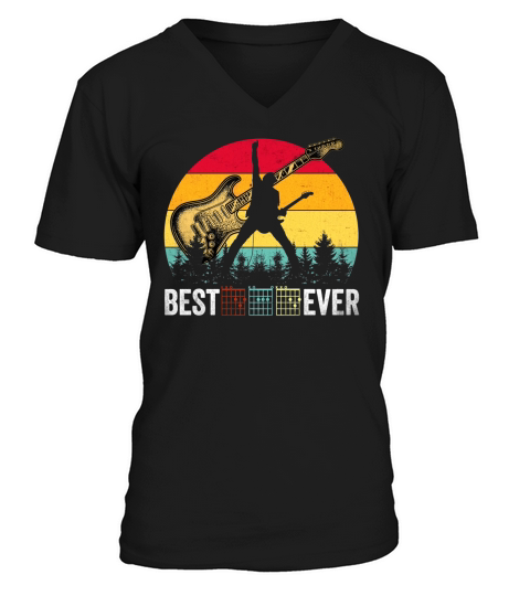 Guitarist Best Dad Ever Vintage Sunset Musician Shirt Men T-Shirt V-Neck T-shirt