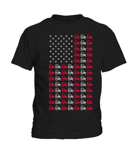 USA Tractor Flag July 4th America Farmer Gift Kids T-Shirt