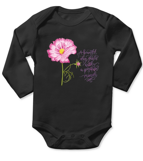 Flower and positive mind lettering Long Sleeve Baby One-Piece