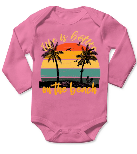 Life is better on the beach vintage sunset Long Sleeve Baby One-Piece