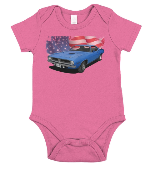 1970 Plymouth Cuda Blue Flag Short Sleeve Baby One-Piece