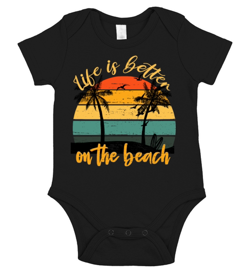Life is better on the beach vintage sunset Short Sleeve Baby One-Piece