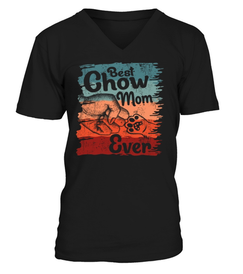 Chow Chow Mom Vintage Distressed Grunge Bump Paw V-Neck T-shirt