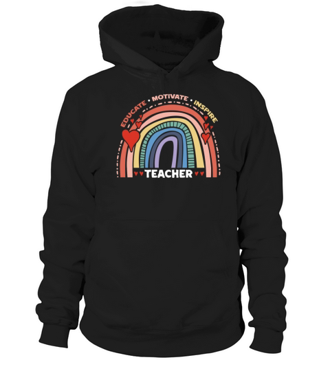 Educate Motivate Inspire Teacher Rainbow Boho Hoodie Unisex