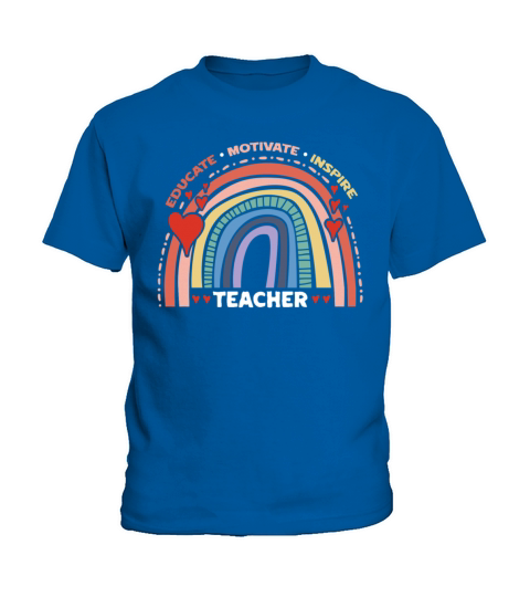 Educate Motivate Inspire Teacher Rainbow Boho Kids T-Shirt