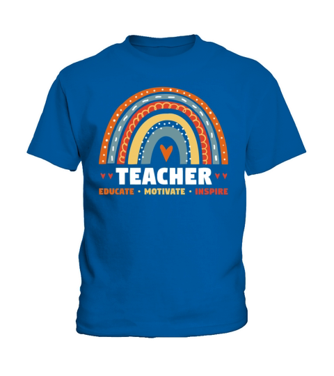 Teacher Educate Motivate Inspire Rainbow Boho Kids T-Shirt
