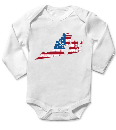 American Flag Virginia Deer Hunting Patriotic T-Shirt Long Sleeve Baby One-Piece