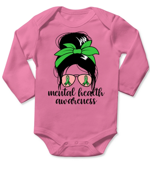 Mental Health Awareness Messy Bun Mental Health Long Sleeve Baby One-Piece